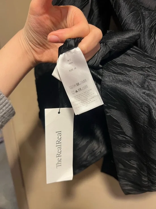 Ganni Black Textured Wrap Mini Dress with Puff Sleeves - Picture 4 of 5